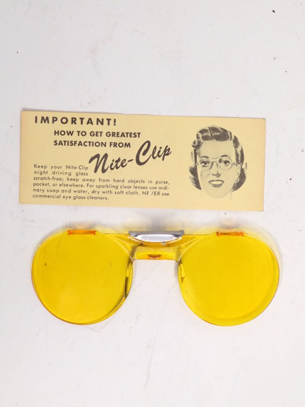 Vintage Nite-Clip Yellow Driving Glasses Clip On Sunglasses Domar Products USA